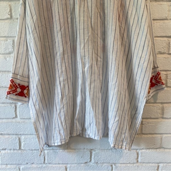 Johnny Was Clapton Stripe Blouse Embroidered Linen Cotton Blend White Medium - Picture 8 of 10